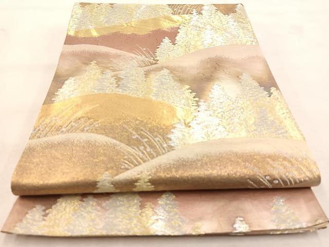 平和屋着物◎六通柄袋帯　樹林文　金銀糸　引箔　正絹　逸品　BAAU6492yc