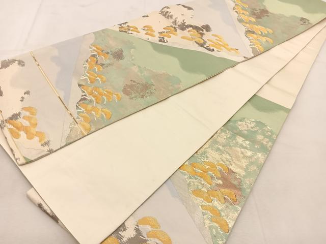 平和屋着物◎六通柄袋帯　風景松文　金銀糸　引箔　正絹　逸品　BAAU6477yc