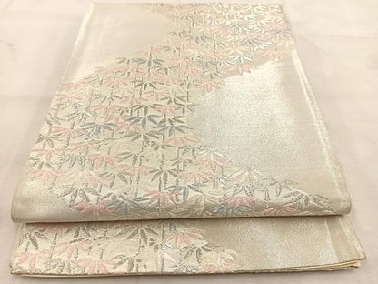 平和屋着物◎六通柄袋帯　竹林　銀糸　正絹　逸品　BAAU6489yc