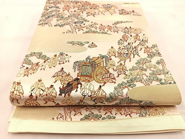 平和屋着物◎六通柄袋帯　大名行列　金糸　正絹　逸品　BAAU6478yc