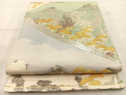 平和屋着物◎六通柄袋帯　風景松文　金銀糸　引箔　正絹　逸品　BAAU6477yc