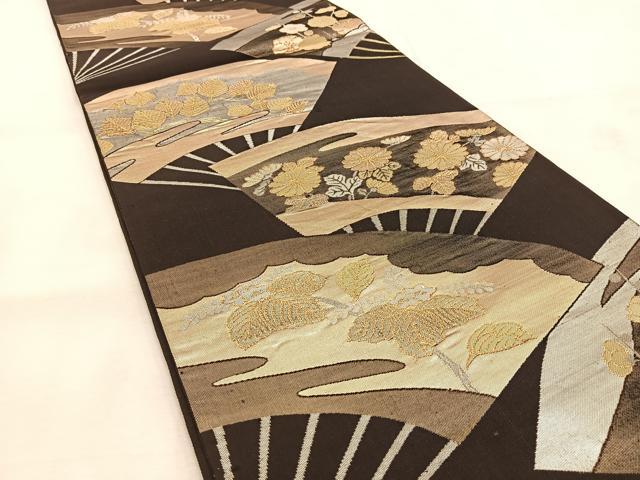 平和屋着物◎六通柄袋帯　扇面花文　金銀糸　正絹　逸品　BAAU6485yc
