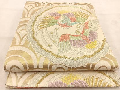 平和屋着物◎六通柄袋帯　唐織　鳳凰青海波　金銀糸　正絹　逸品　BAAU6488yc