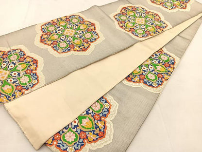 平和屋着物◎六通柄袋帯　唐織　正倉院更紗花文　金銀糸　正絹　逸品　BAAU6467yc