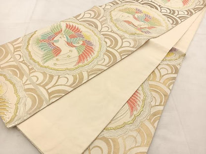 平和屋着物◎六通柄袋帯　唐織　鳳凰青海波　金銀糸　正絹　逸品　BAAU6488yc
