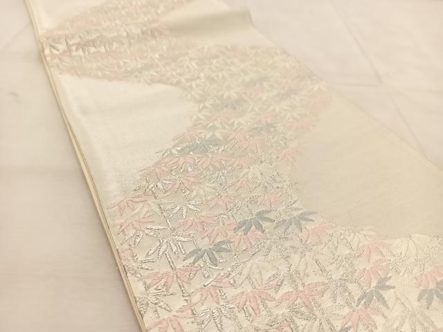 平和屋着物◎六通柄袋帯　竹林　銀糸　正絹　逸品　BAAU6489yc
