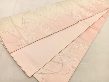 平和屋着物◎六通柄袋帯　唐織　飛鶴菊花文　銀糸　正絹　逸品　BAAU6471yc