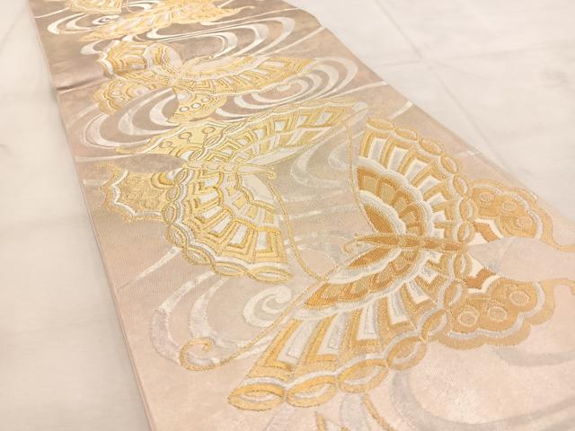 平和屋着物◎六通柄袋帯　流水舞蝶文　金銀糸　引箔　正絹　逸品　BAAU6509yc