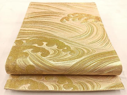 平和屋着物◎六通柄袋帯　立波文　金糸　正絹　逸品　BAAU6516yc