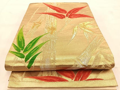 平和屋着物◎六通柄袋帯　唐織　竹林　金銀糸　正絹　逸品　BAAU6537yc