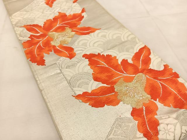 平和屋着物◎六通柄袋帯　唐織　カトレア吉祥文　金銀糸　正絹　逸品　BAAU6518yc