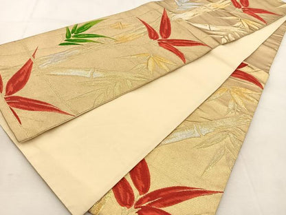 平和屋着物◎六通柄袋帯　唐織　竹林　金銀糸　正絹　逸品　BAAU6537yc