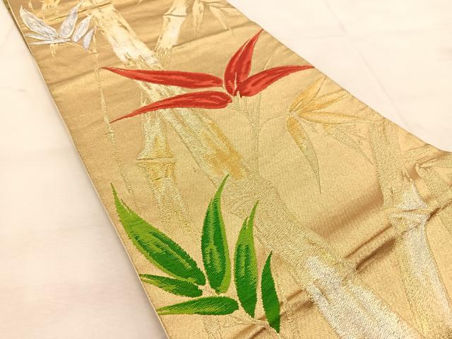 平和屋着物◎六通柄袋帯　唐織　竹林　金銀糸　正絹　逸品　BAAU6537yc