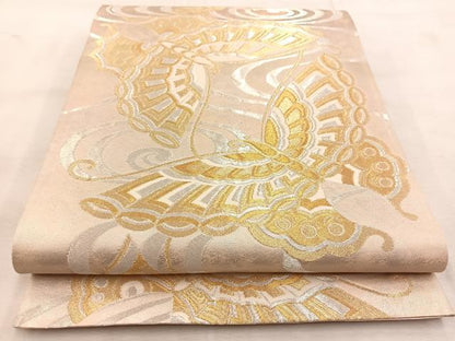 平和屋着物◎六通柄袋帯　流水舞蝶文　金銀糸　引箔　正絹　逸品　BAAU6509yc