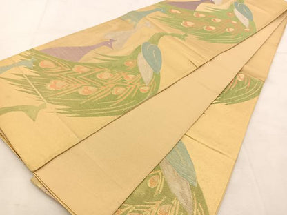 平和屋着物◎六通柄袋帯　孔雀　金銀糸　正絹　逸品　BAAU6501yc