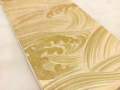 平和屋着物◎六通柄袋帯　立波文　金糸　正絹　逸品　BAAU6516yc