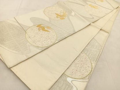 平和屋着物◎六通柄袋帯　唐織　鳳凰花丸文　金銀糸　正絹　逸品　BAAU6517yc