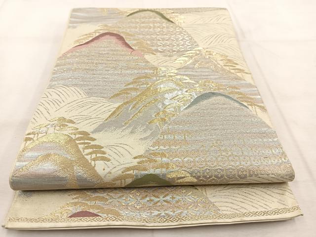 平和屋着物◎六通柄　本袋帯　唐織　重ね山吉祥立波文　金銀糸　正絹　逸品　BAAU6558yc