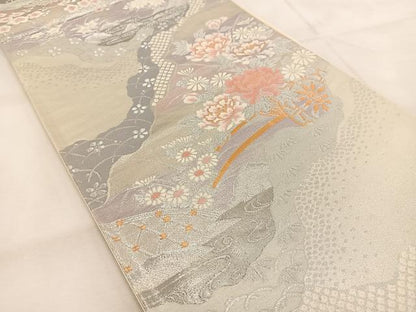 平和屋着物◎六通柄袋帯　吉祥花車文　新華錦　金銀糸　正絹　逸品　BAAU6557yc