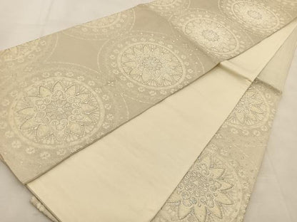 平和屋着物◎六通柄袋帯　唐織　正倉院花文　銀糸　正絹　逸品　BAAU6577yc