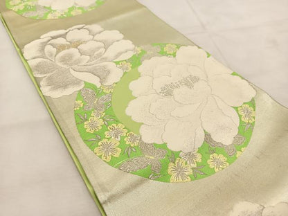 平和屋着物◎六通柄袋帯　唐織　牡丹花蝶文　金銀糸　正絹　逸品　BAAU6538yc