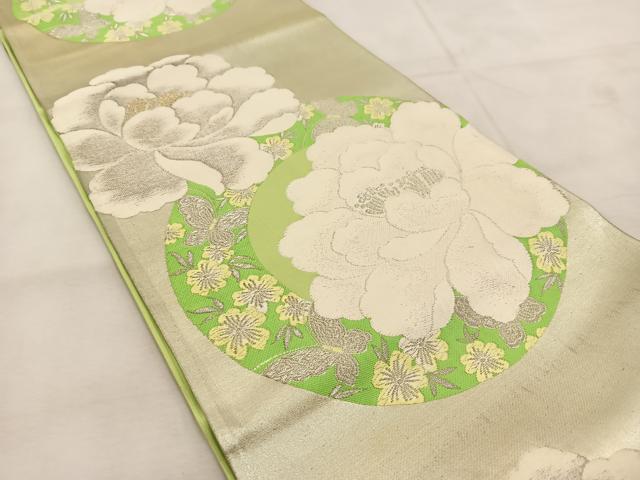 平和屋着物◎六通柄袋帯　唐織　牡丹花蝶文　金銀糸　正絹　逸品　BAAU6538yc