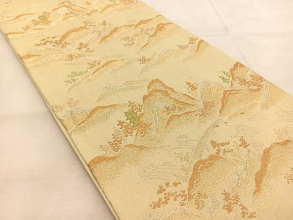 平和屋着物◎六通柄袋帯　重ね山風景文　金銀糸　正絹　逸品　BAAU6565yc