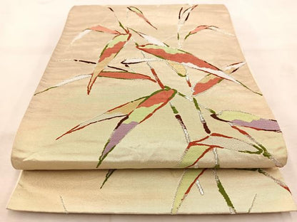平和屋着物◎六通柄袋帯　唐織　笹竹文　金銀糸　正絹　逸品　BAAU6549yc