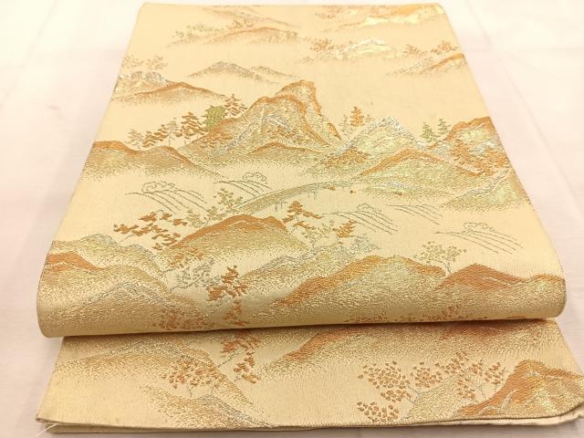 平和屋着物◎六通柄袋帯　重ね山風景文　金銀糸　正絹　逸品　BAAU6565yc