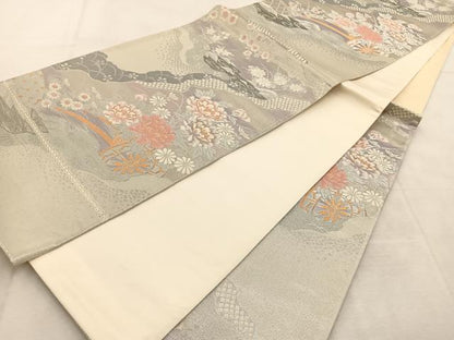 平和屋着物◎六通柄袋帯　吉祥花車文　新華錦　金銀糸　正絹　逸品　BAAU6557yc