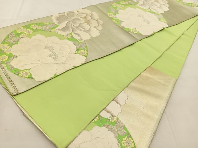 平和屋着物◎六通柄袋帯　唐織　牡丹花蝶文　金銀糸　正絹　逸品　BAAU6538yc