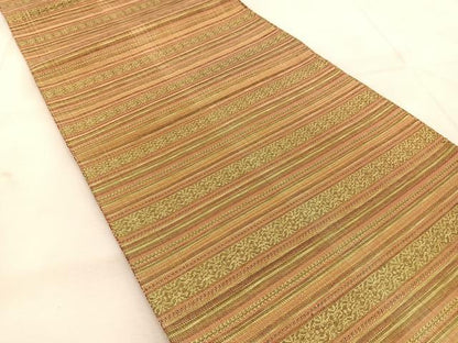 平和屋着物◎佐賀錦　両面　全通柄袋帯　横段文　金糸　正絹　逸品　BAAU6554yc