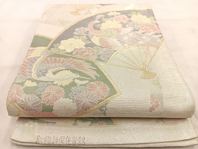 平和屋着物◎900織特選佐賀錦　六通柄袋帯　扇面花鳥文　金銀糸　正絹　逸品　BAAU6561yc