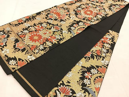 平和屋着物◎六通柄　本袋帯　唐織　宝相華　黒地　金糸　BAAU6540yc