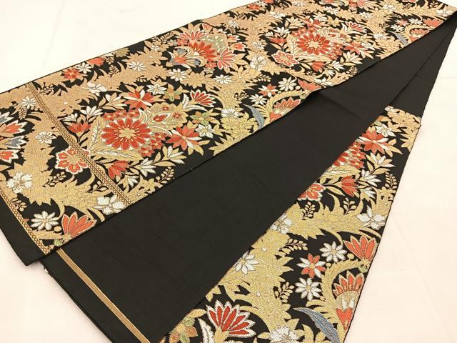 平和屋着物◎六通柄　本袋帯　唐織　宝相華　黒地　金糸　BAAU6540yc