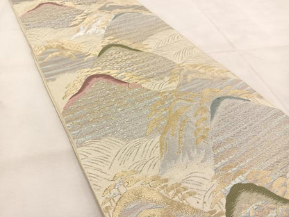 平和屋着物◎六通柄　本袋帯　唐織　重ね山吉祥立波文　金銀糸　正絹　逸品　BAAU6558yc