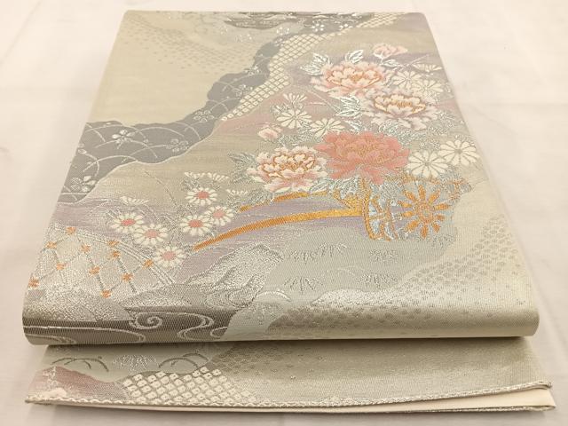 平和屋着物◎六通柄袋帯　吉祥花車文　新華錦　金銀糸　正絹　逸品　BAAU6557yc