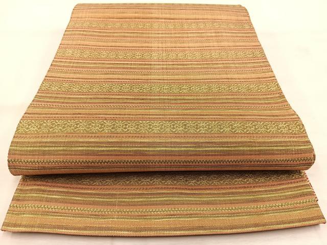 平和屋着物◎佐賀錦　両面　全通柄袋帯　横段文　金糸　正絹　逸品　BAAU6554yc