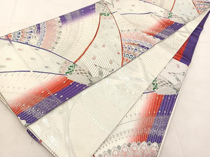 平和屋着物◎両面　六通柄袋帯　唐織　孔雀　銀糸　正絹　逸品　BAAU6601yc