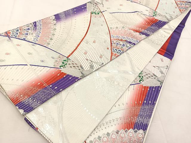平和屋着物◎両面　六通柄袋帯　唐織　孔雀　銀糸　正絹　逸品　BAAU6601yc