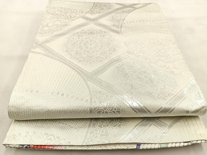 平和屋着物◎両面　六通柄袋帯　唐織　孔雀　銀糸　正絹　逸品　BAAU6601yc