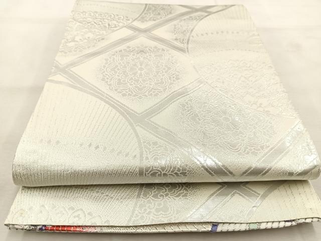 平和屋着物◎両面　六通柄袋帯　唐織　孔雀　銀糸　正絹　逸品　BAAU6601yc