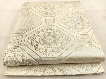 平和屋着物◎六通柄袋帯　唐織　蜀江花文　銀糸　正絹　逸品　BAAU6588yc