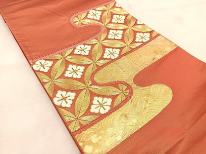 平和屋着物◎太鼓柄袋帯　駒刺繍　七宝花菱文　金彩　正絹　逸品　BAAU6620yc