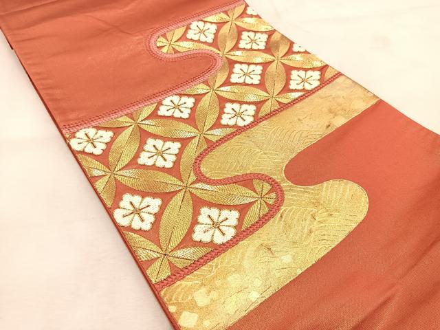 平和屋着物◎太鼓柄袋帯　駒刺繍　七宝花菱文　金彩　正絹　逸品　BAAU6620yc