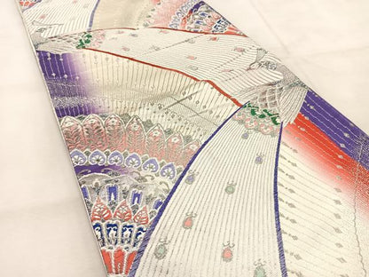 平和屋着物◎両面　六通柄袋帯　唐織　孔雀　銀糸　正絹　逸品　BAAU6601yc