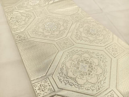 平和屋着物◎六通柄袋帯　唐織　蜀江花文　銀糸　正絹　逸品　BAAU6588yc