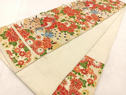 平和屋着物◎六通柄　本袋帯　唐織　孔雀花文　金銀糸　正絹　逸品　BAAU6644yc