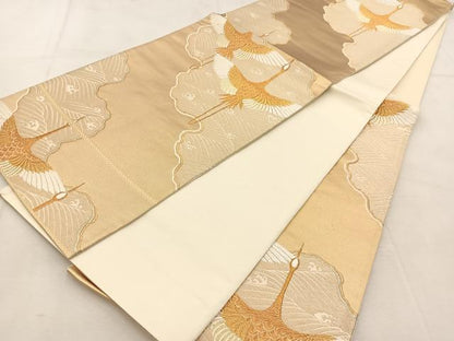 平和屋着物◎六通柄袋帯　唐織　飛鶴立波文　金糸　正絹　逸品　BAAU6677yc