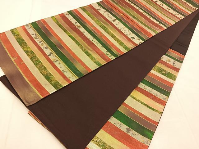 平和屋着物◎六通柄袋帯　横段文　金銀糸　引箔　正絹　逸品　BAAU6681yc